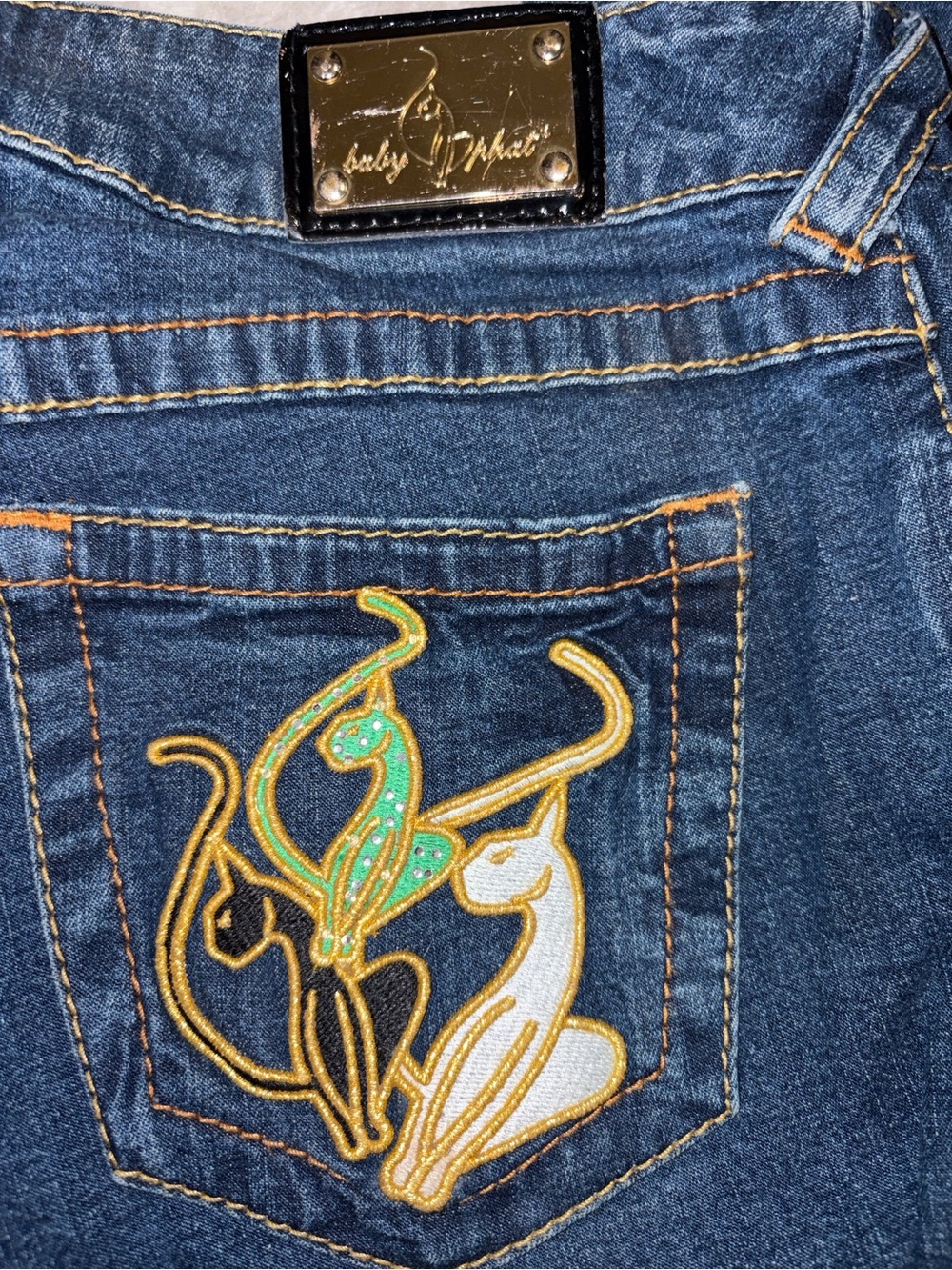 Vintage Y2K Baby Phat Straight Leg Jeans - RARE 3 Cat Embroidery - Size
